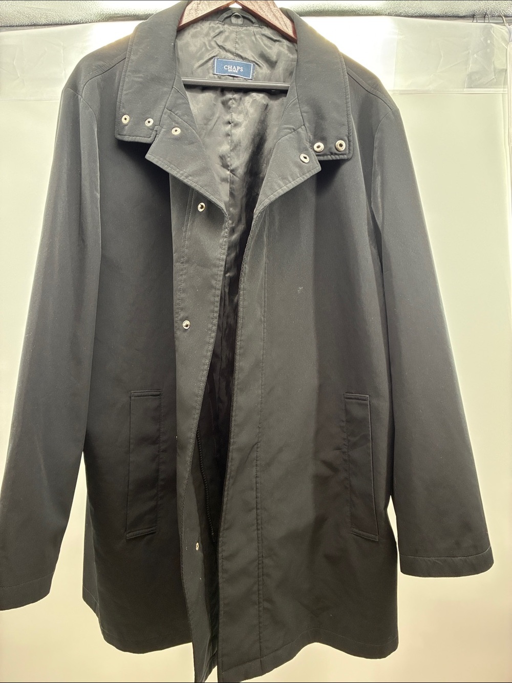 Chaps Men's Black Trench Coat with Snap Collar